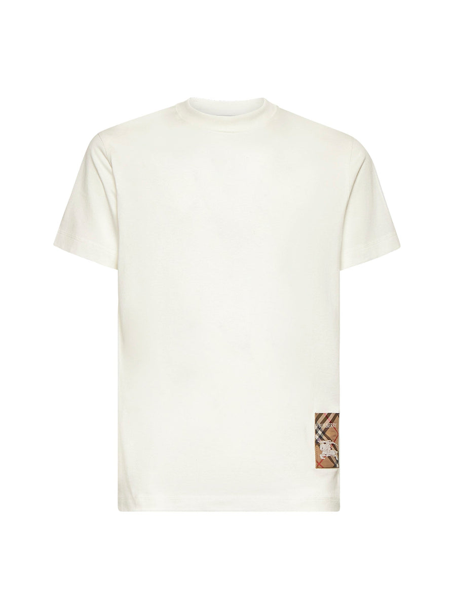 Cotton T-Shirt With Check Appliqué Ivory T-shirts