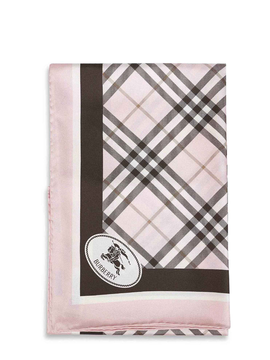 Silk Twill Scarf Pink Check Multicolour Mulberry