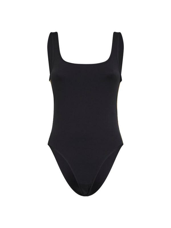 Swimsuit With Check Trim, Black Polyamide Swimwear