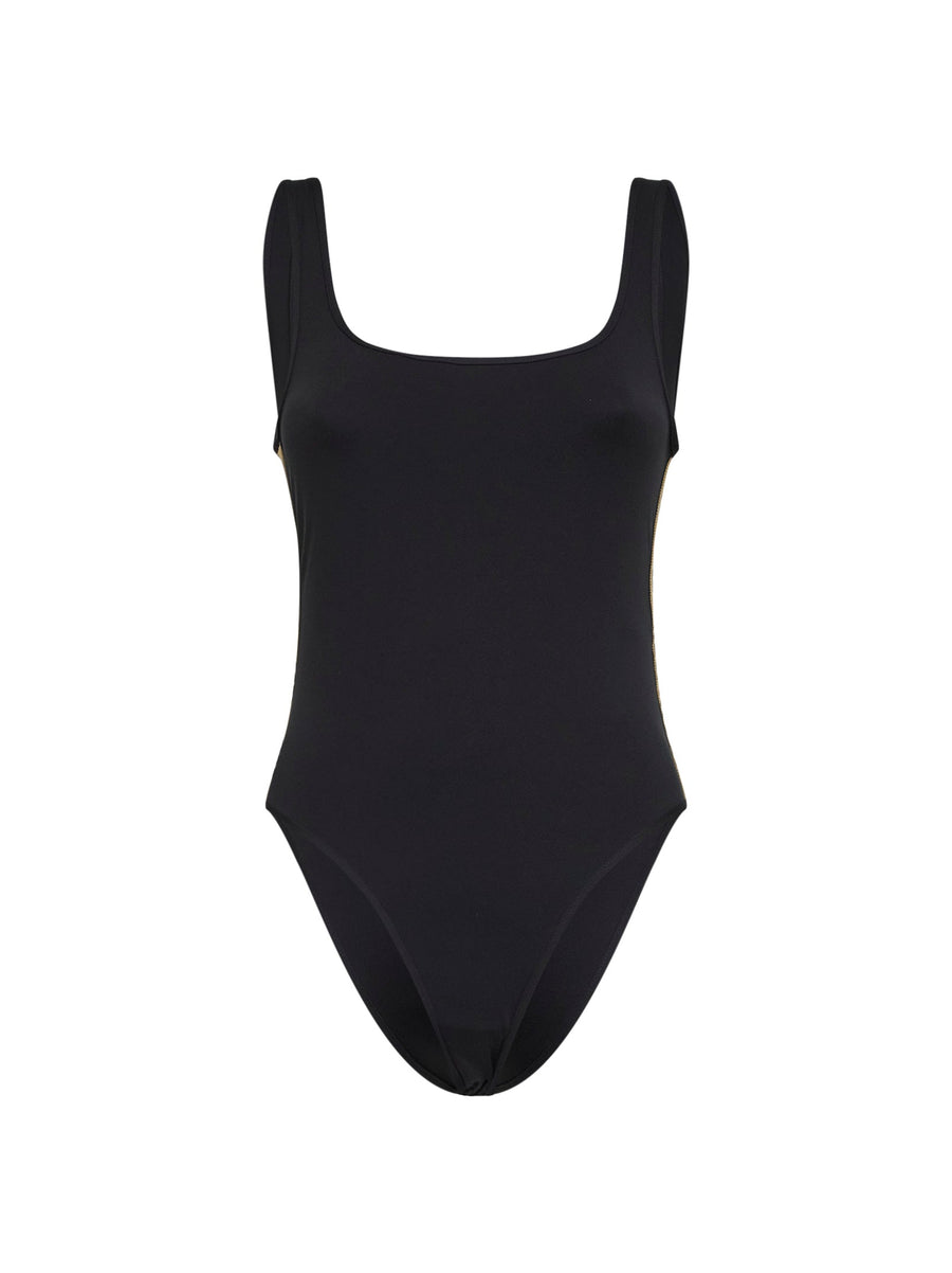 Swimsuit With Check Trim, Black Polyamide Swimwear