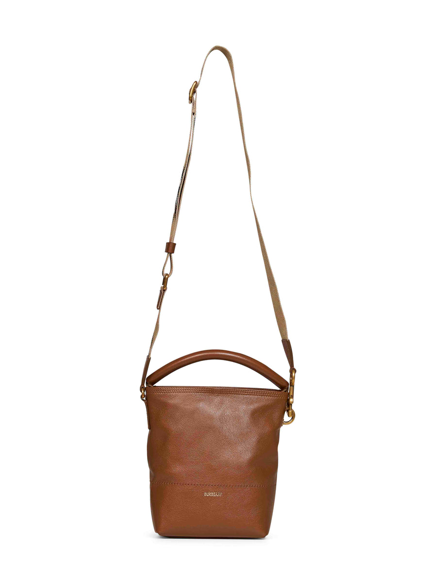 Bucket Bag Hazel Mini B Clip Brown Calf Grain Leather Handbags