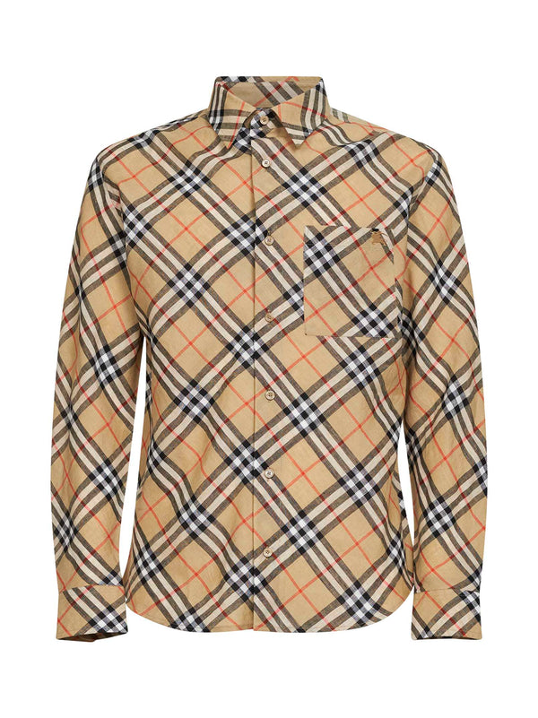 Shirt Sand Check Linen Beige