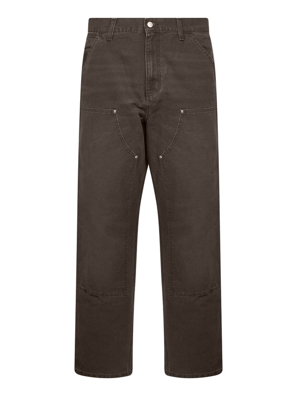 Brown Cotton Canvas Double Knee Jeans Trousers