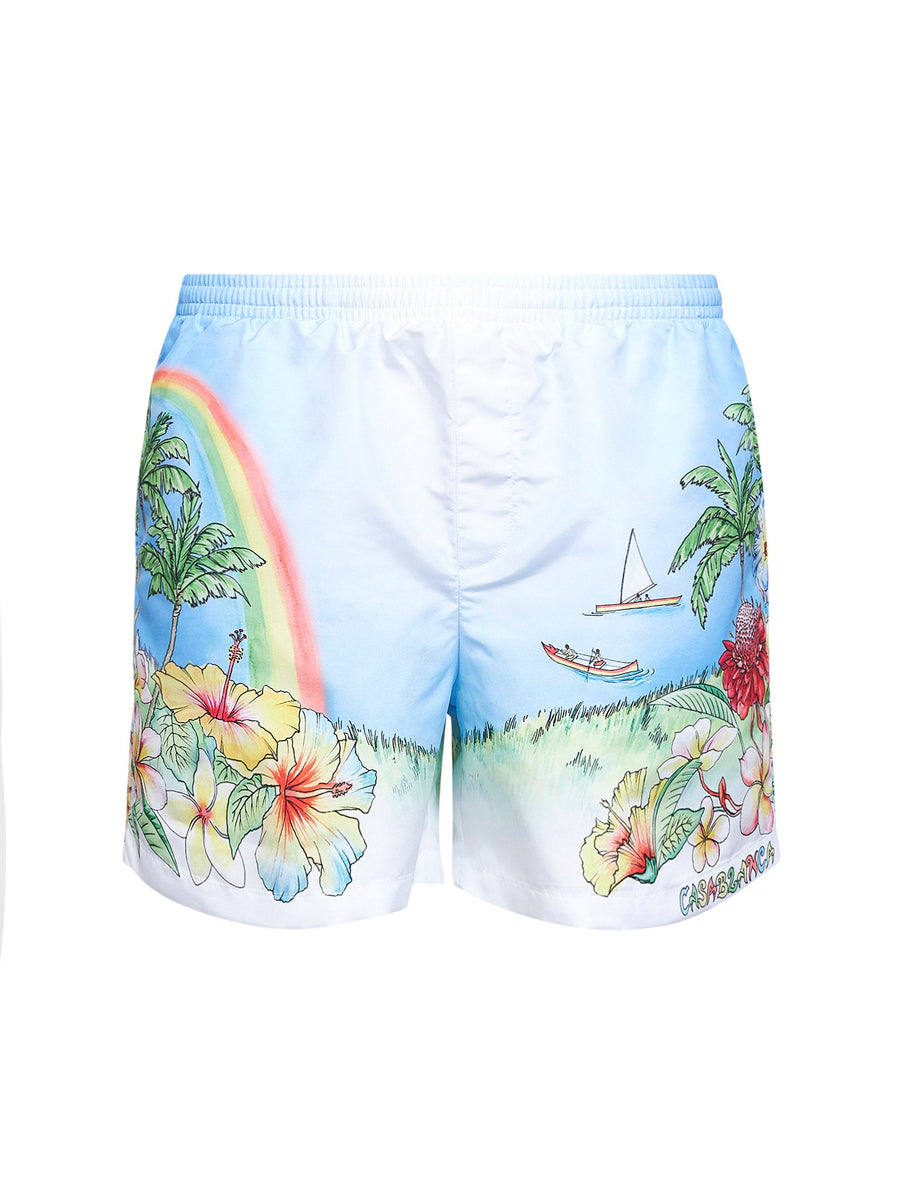 Printed Technical Fabric Aloha Swim Shorts Polyester