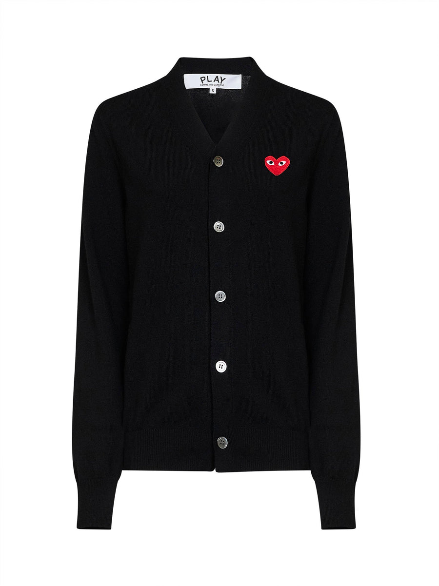 Cardigan With Red Heart Emblem Black Wool Cardigans