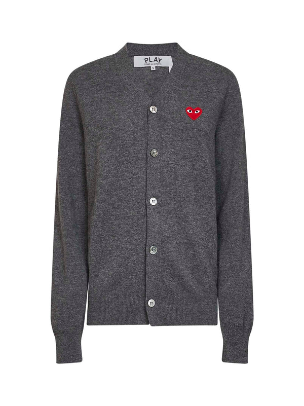 Cardigan Grey Wool With Red Heart Emblem Cardigans