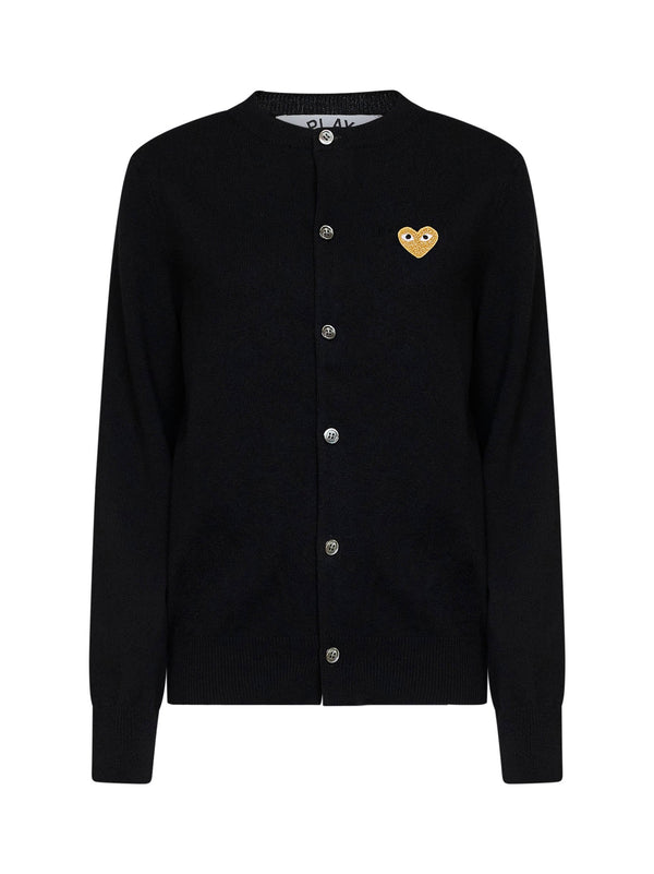 Cardigan Black Wool With Gold Heart Emblem Cardigans