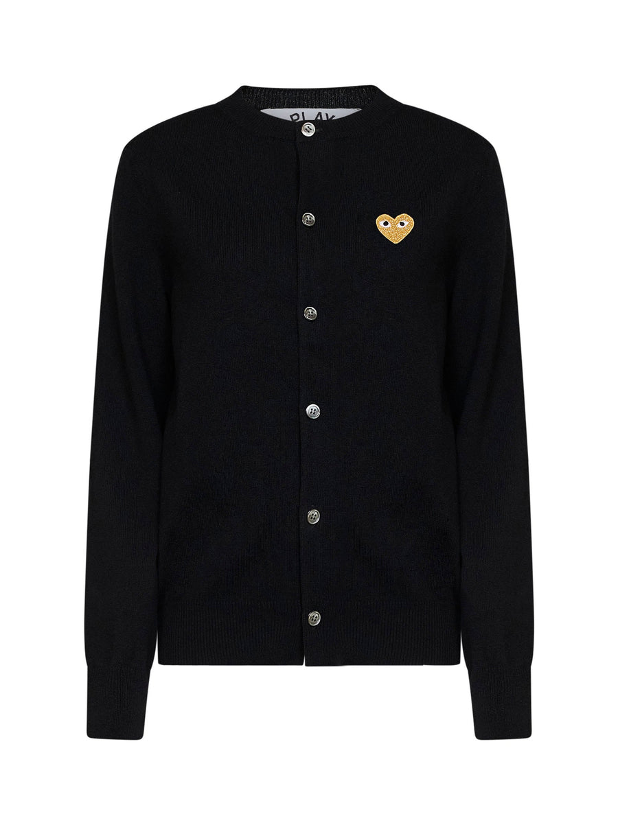 Cardigan Black Wool With Gold Heart Emblem Cardigans