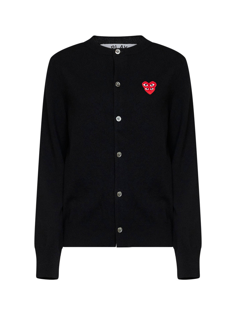 Cardigan Double Red Heart Emblem Black Wool Cardigans