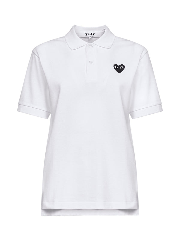 Polo Shirt Black Heart Emblem White Cotton Tops