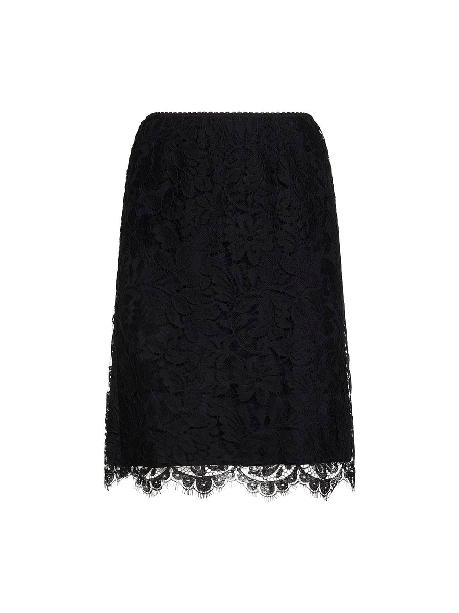 Black Floral Lace Straight Skirt Cotton