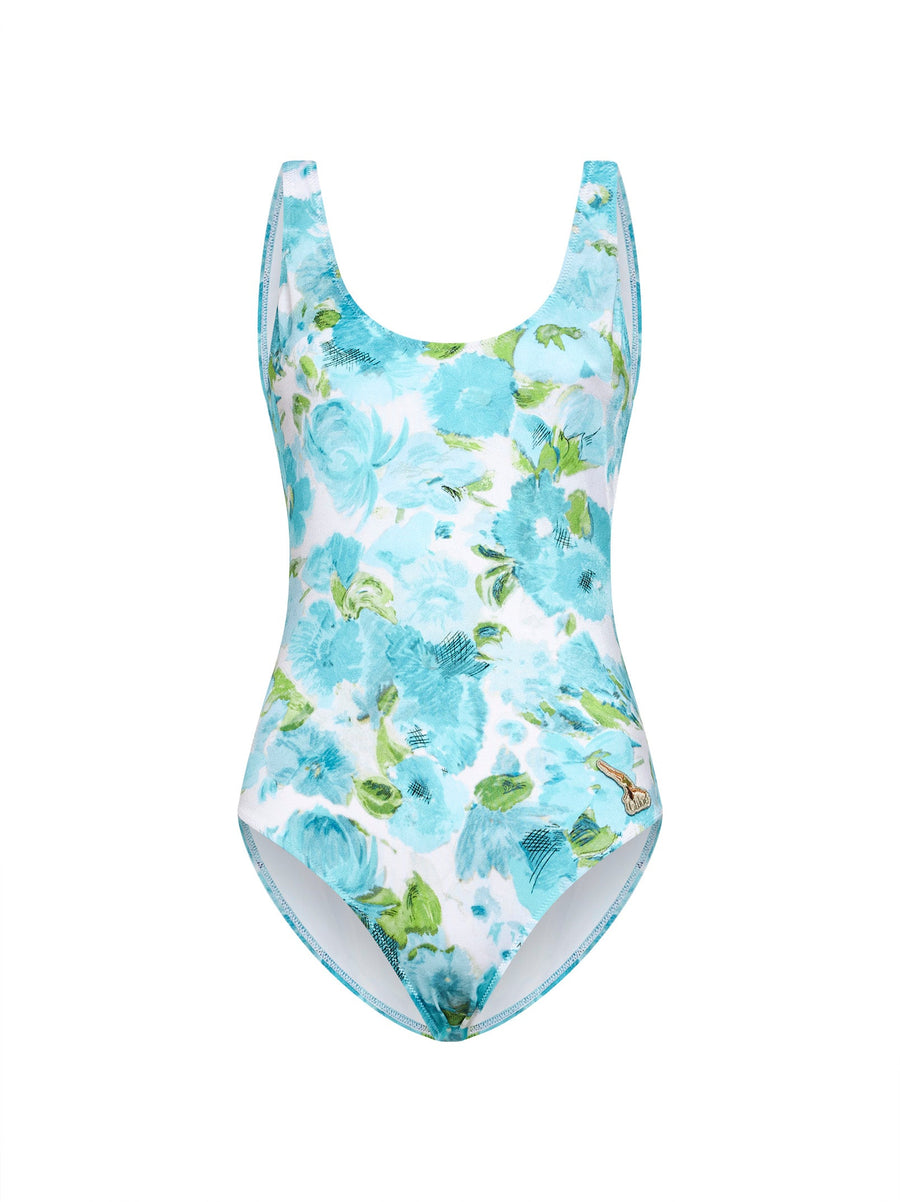 One-Piece Swimsuit Aqua Flower-Print Multicolour Polyamide Swimwear