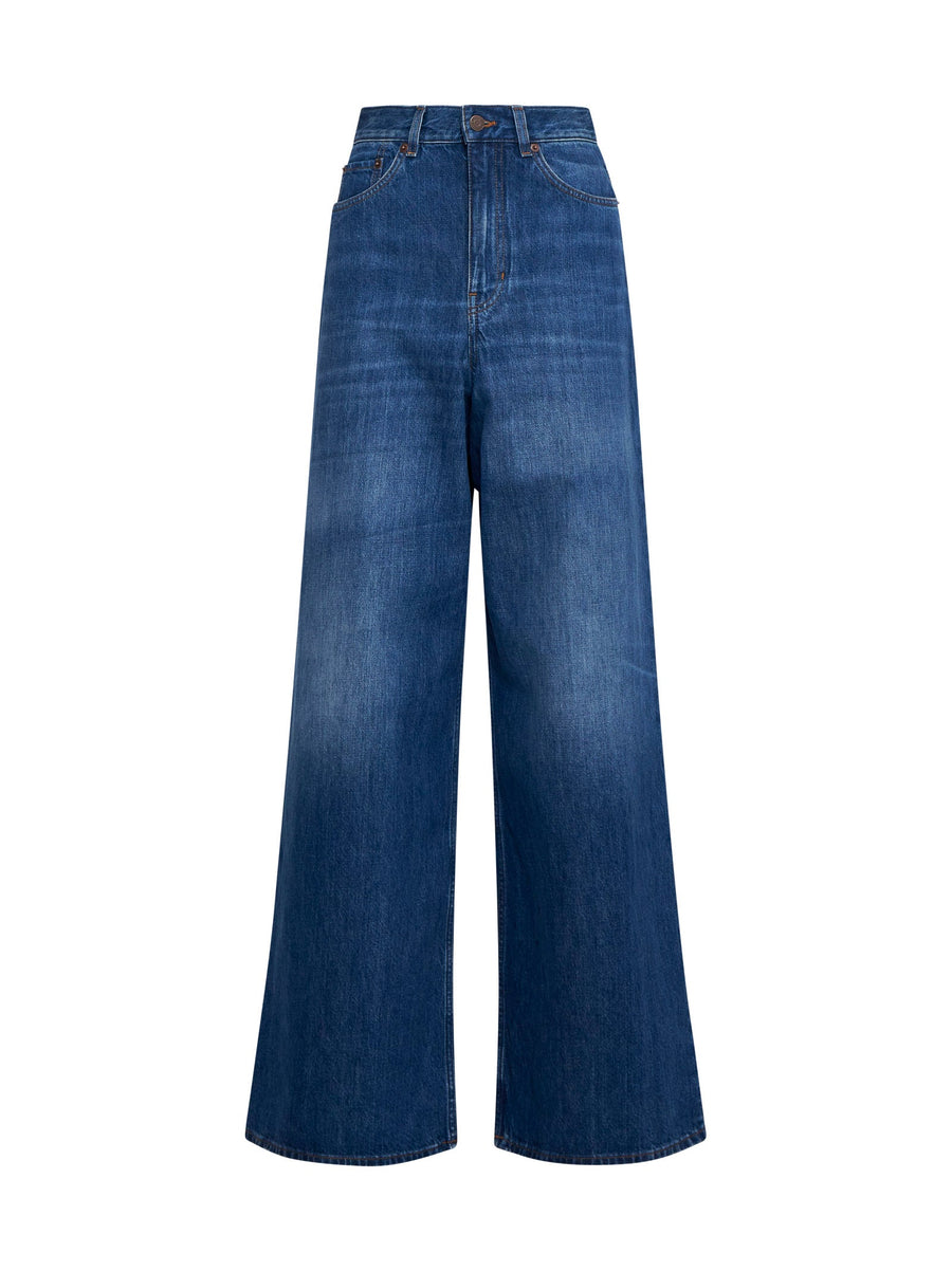 Wide-Leg Denim Jeans Blue Cotton
