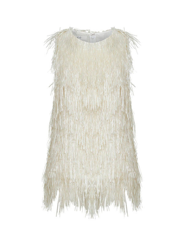 Tank Top Ivory Metallic Fringed Polyamide