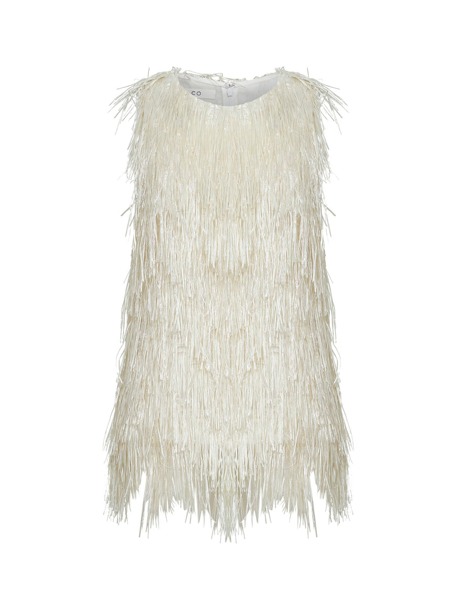 Tank Top Ivory Metallic Fringed Polyamide