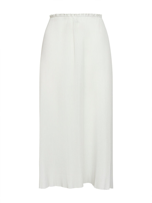 White Plissé Midi Skirt Polyester