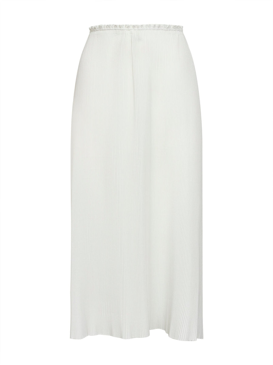 White Plissé Midi Skirt Polyester