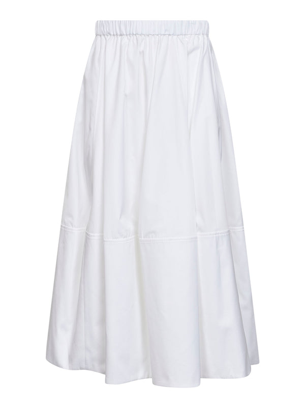 White Cotton Poplin Midi Full Skirt