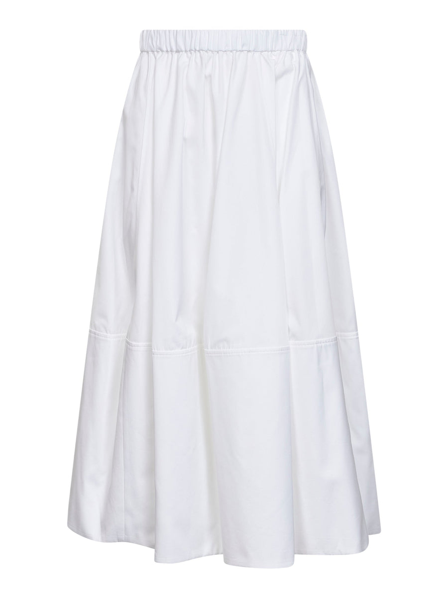White Cotton Poplin Midi Full Skirt
