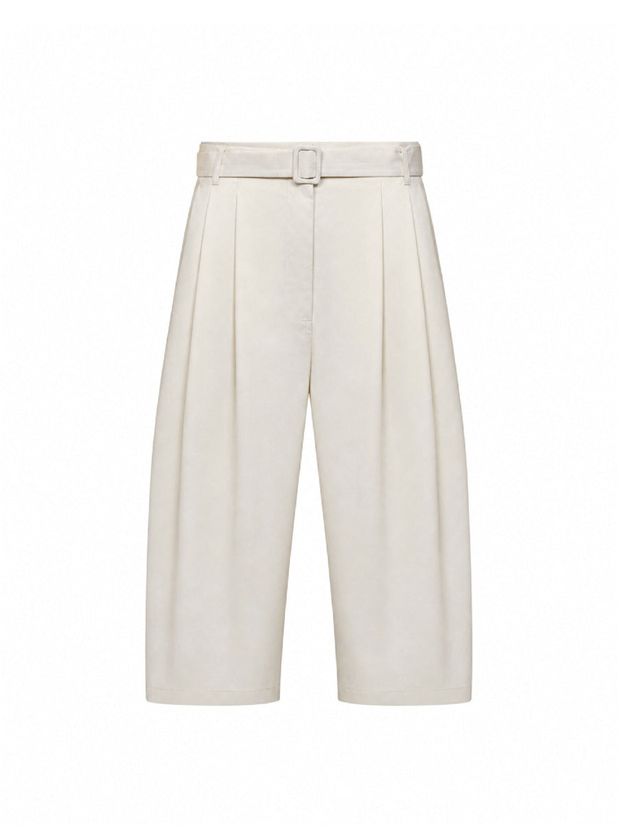 Culotte Trousers Pleated Cotton Ivory Short