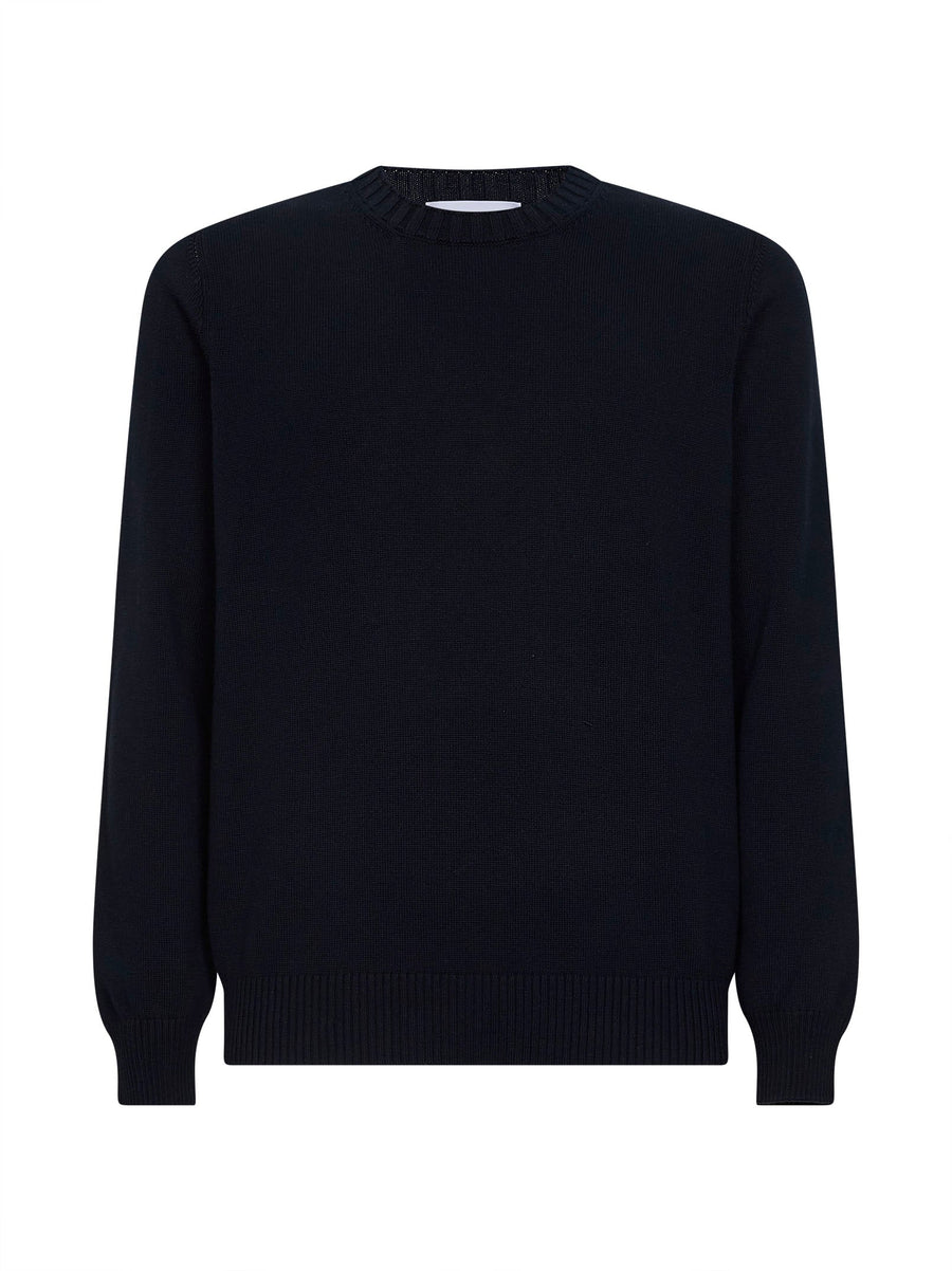 Blue Cotton Knit Crewneck Sweater