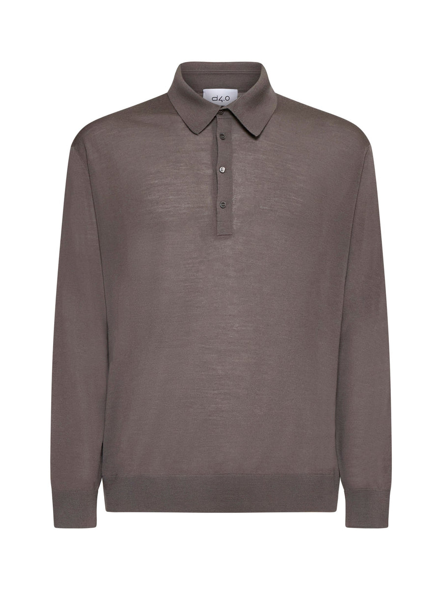 Polo Shirt Taupe Virgin Wool Mud