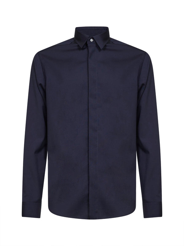 Shirt Dark Navy Wool Blend Blue Virgin