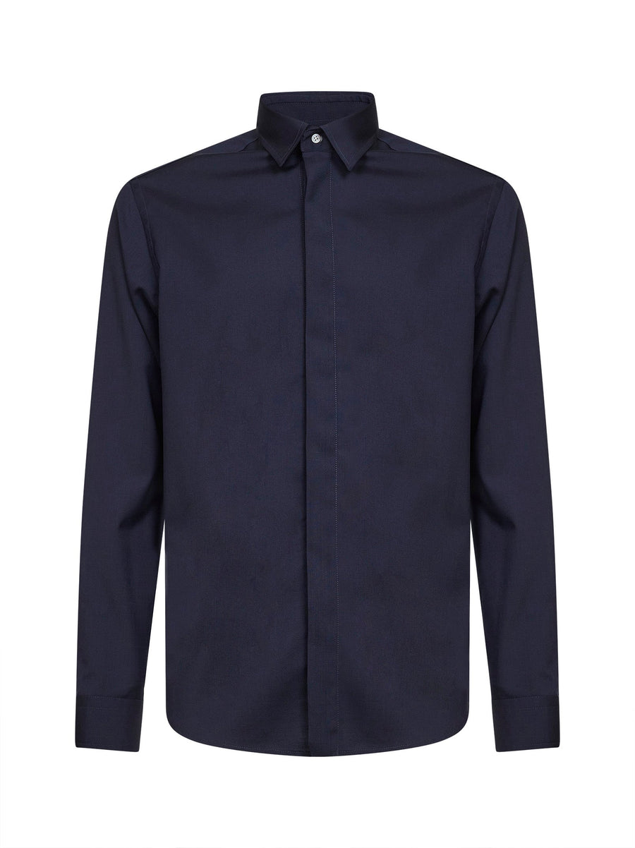 Shirt Dark Navy Wool Blend Blue Virgin