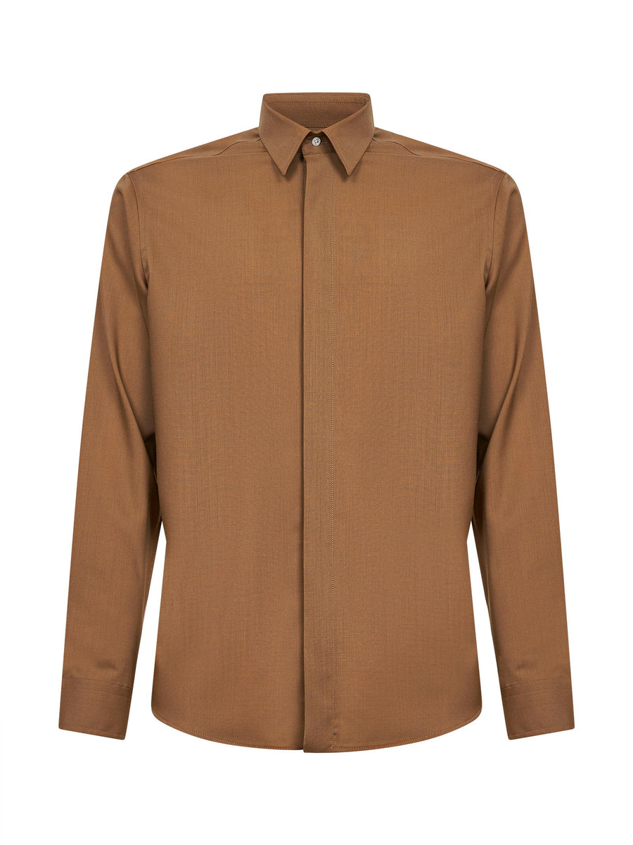 Shirt Safari Wool Blend Camel Virgin