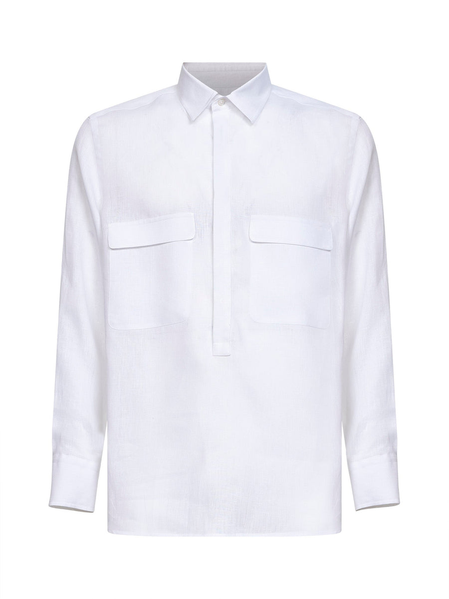 Shirt White Linen Polo