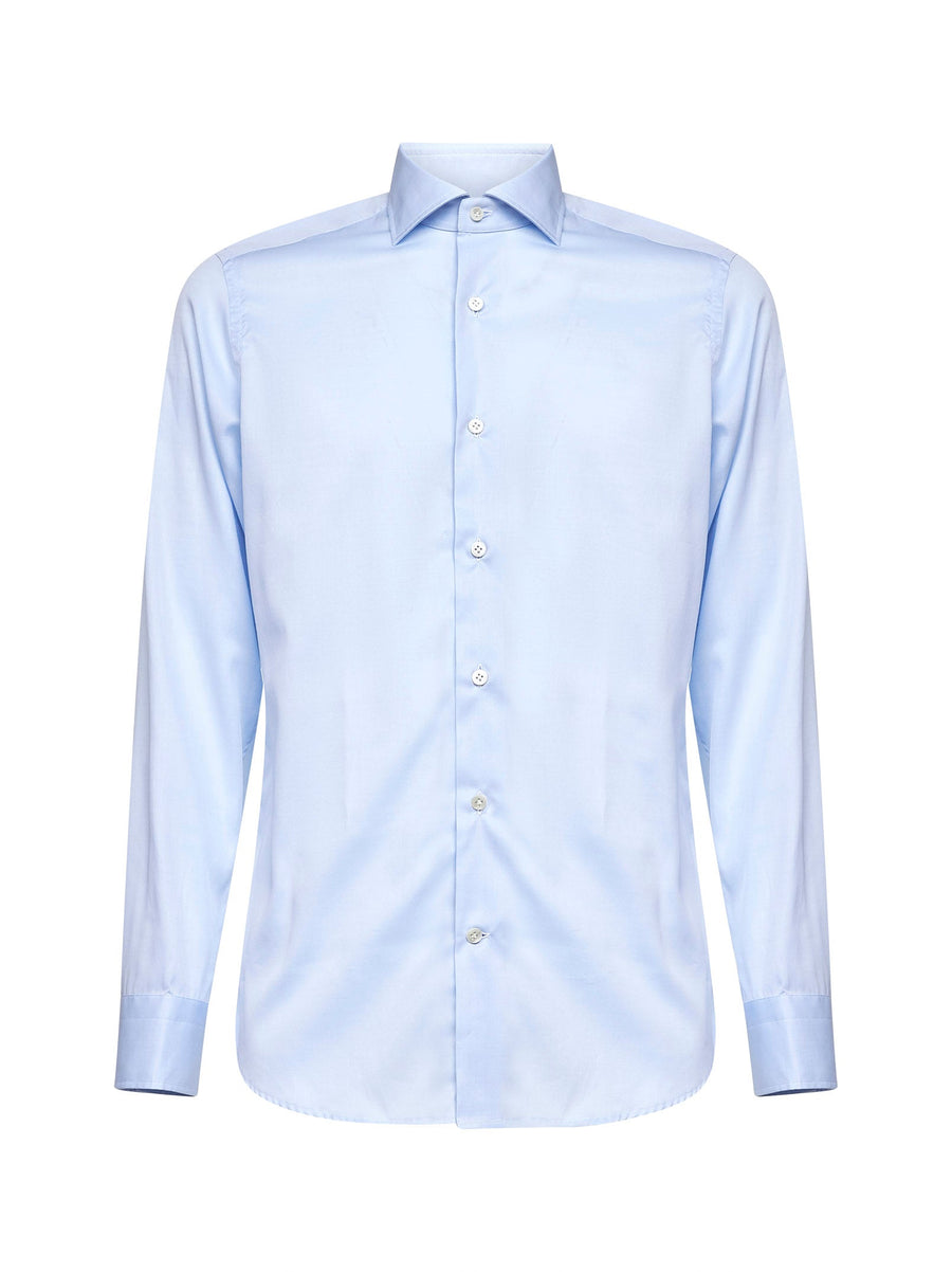 Light Blue Stretch Cotton Poplin Shirt