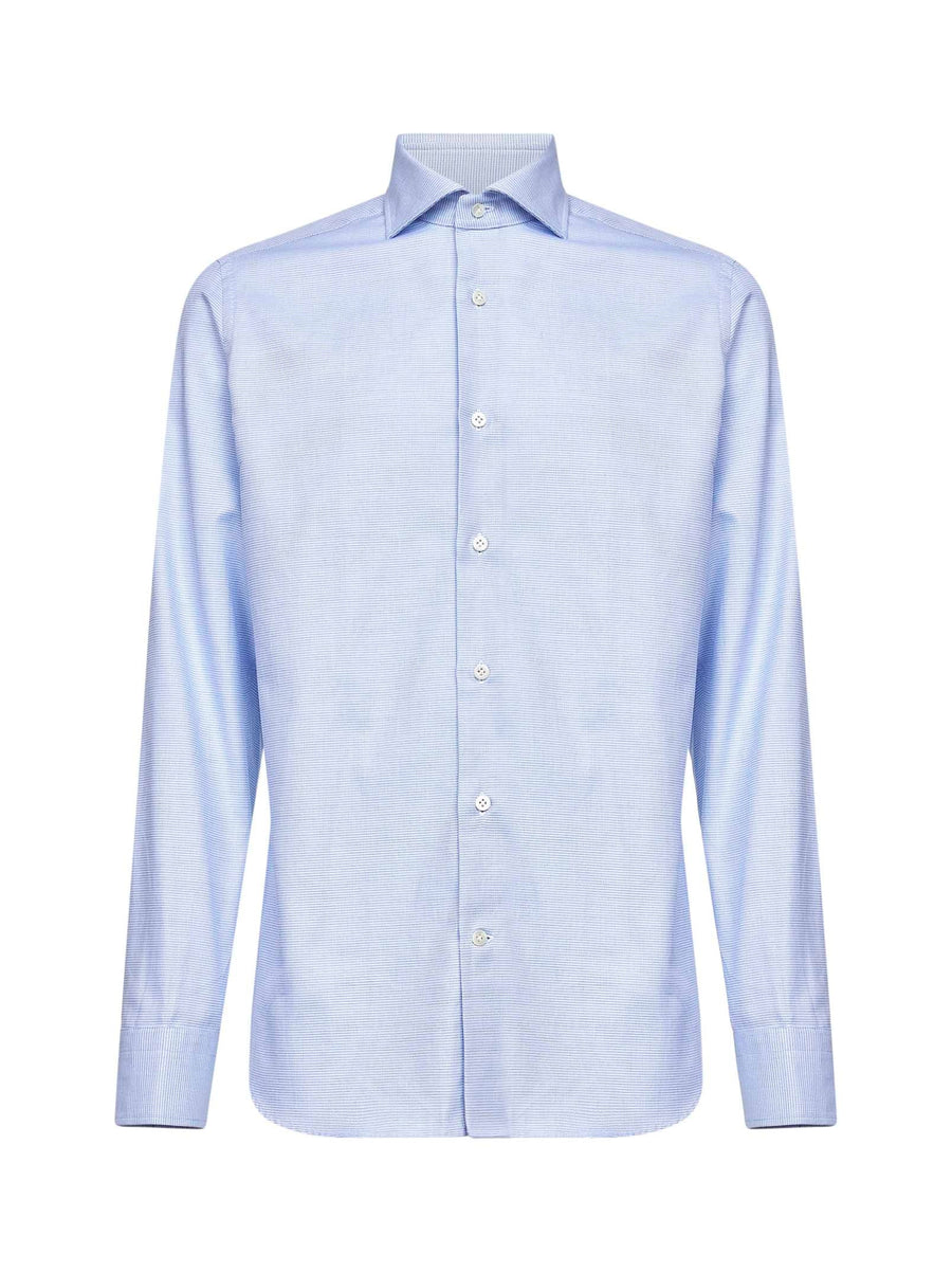 Light Blue Micro Pattern Jacquard Cotton Shirt