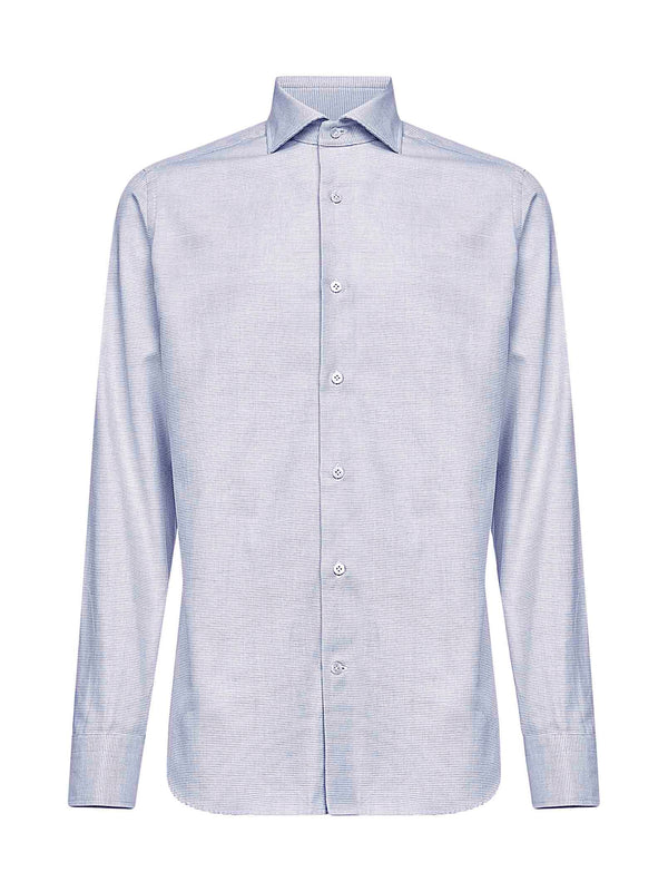 Light Blue Micro Pattern Jacquard Shirt Celeste Natural (veg) - Cotton