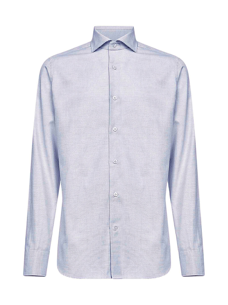 Light Blue Micro Pattern Jacquard Shirt Celeste Natural (veg) - Cotton