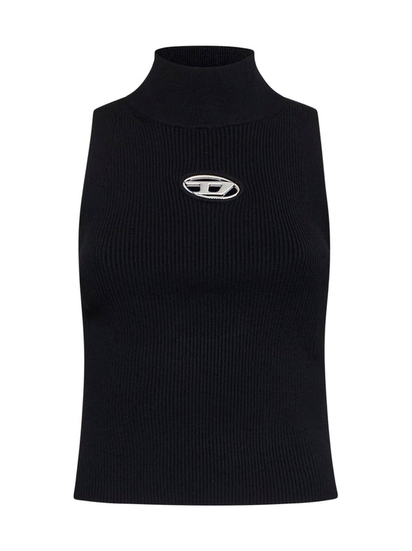 Black Ribbed Sleeveless Top Viscose Tops