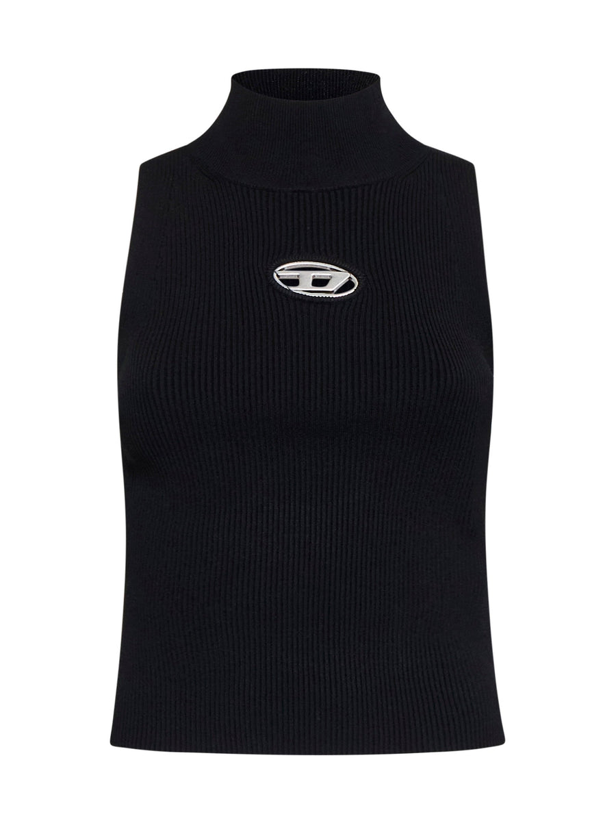 Black Ribbed Sleeveless Top Viscose Tops