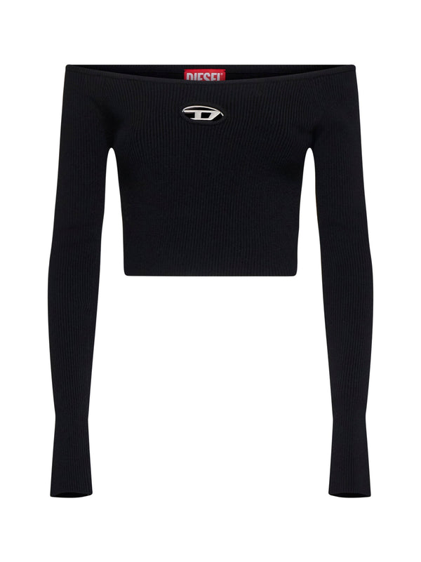 Black Off-The-Shoulder Top Viscose Tops