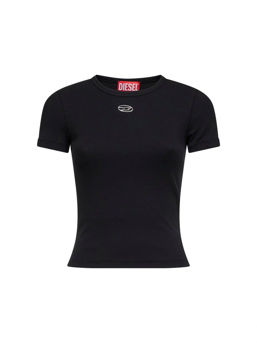 T-Shirt T-Ele-Long-Od Black Ribbed Cotton T-shirts & Jerseys