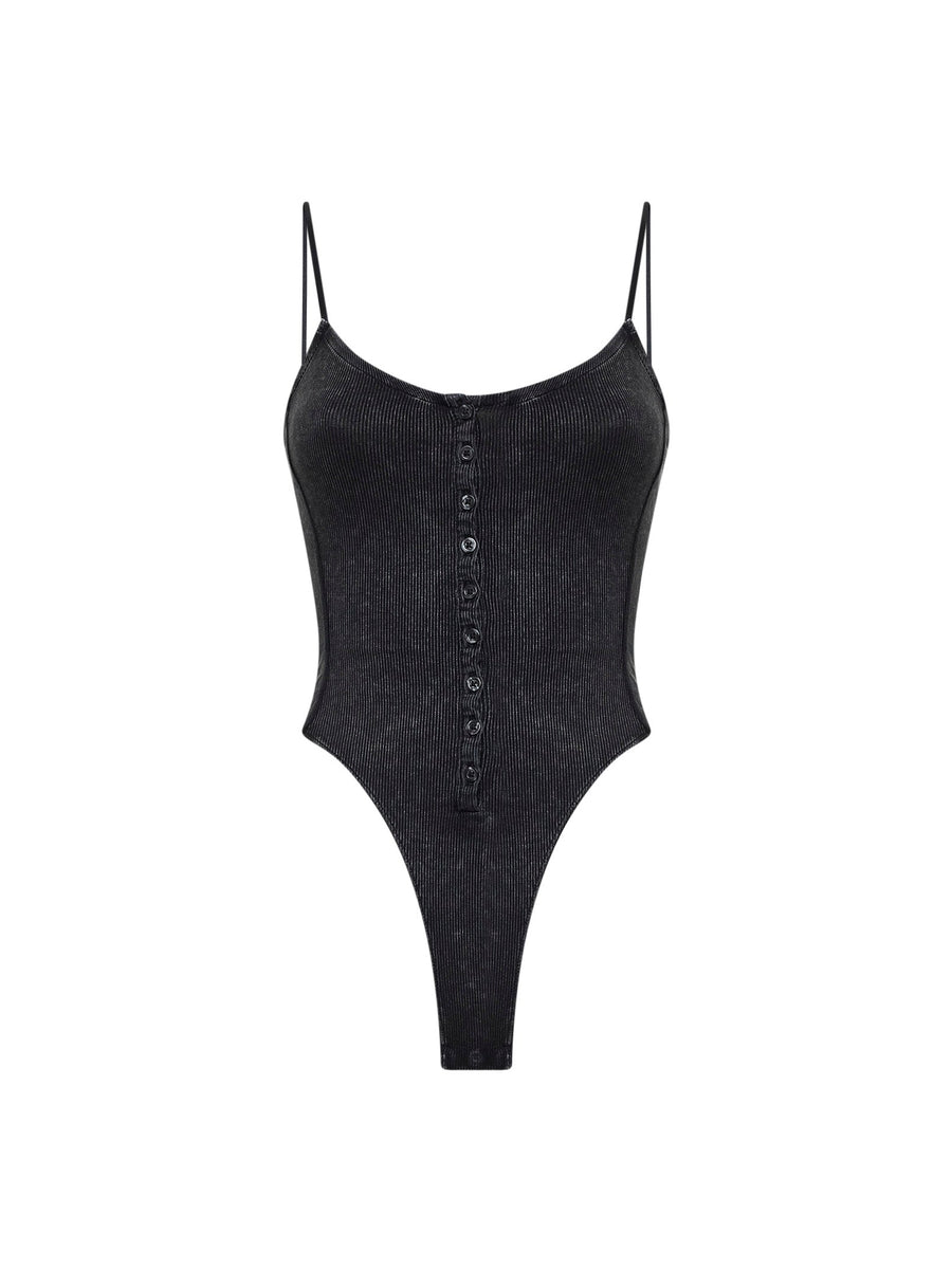 Dark Grey Marbled Ribbed Jersey T-Ley Bodysuit Viscose Tops