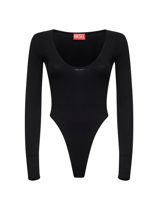 Black Ribbed Jersey T-Bodyn Bodysuit Viscose Tops