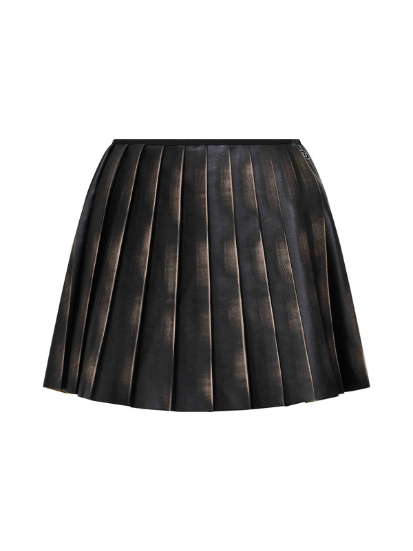 Brown O-Saka-Mini Pleated Miniskirt Polyester Skirt