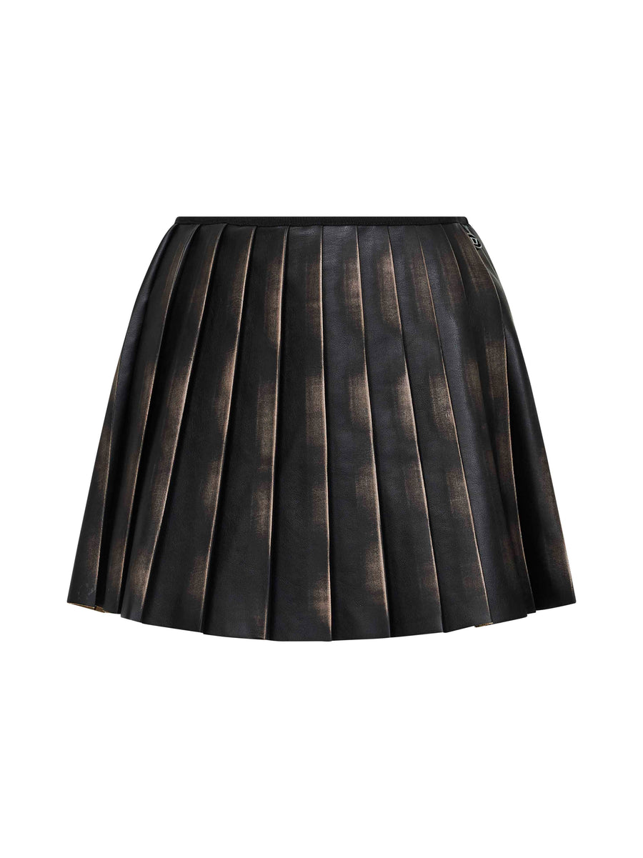 Brown O-Saka-Mini Pleated Miniskirt Polyester Skirt