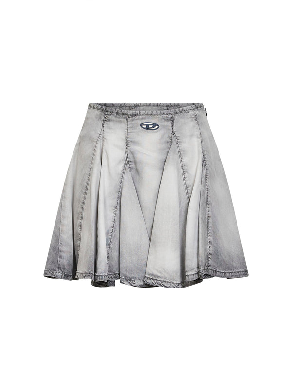 Grey Denim Pleated Mini Skirt Lyocell