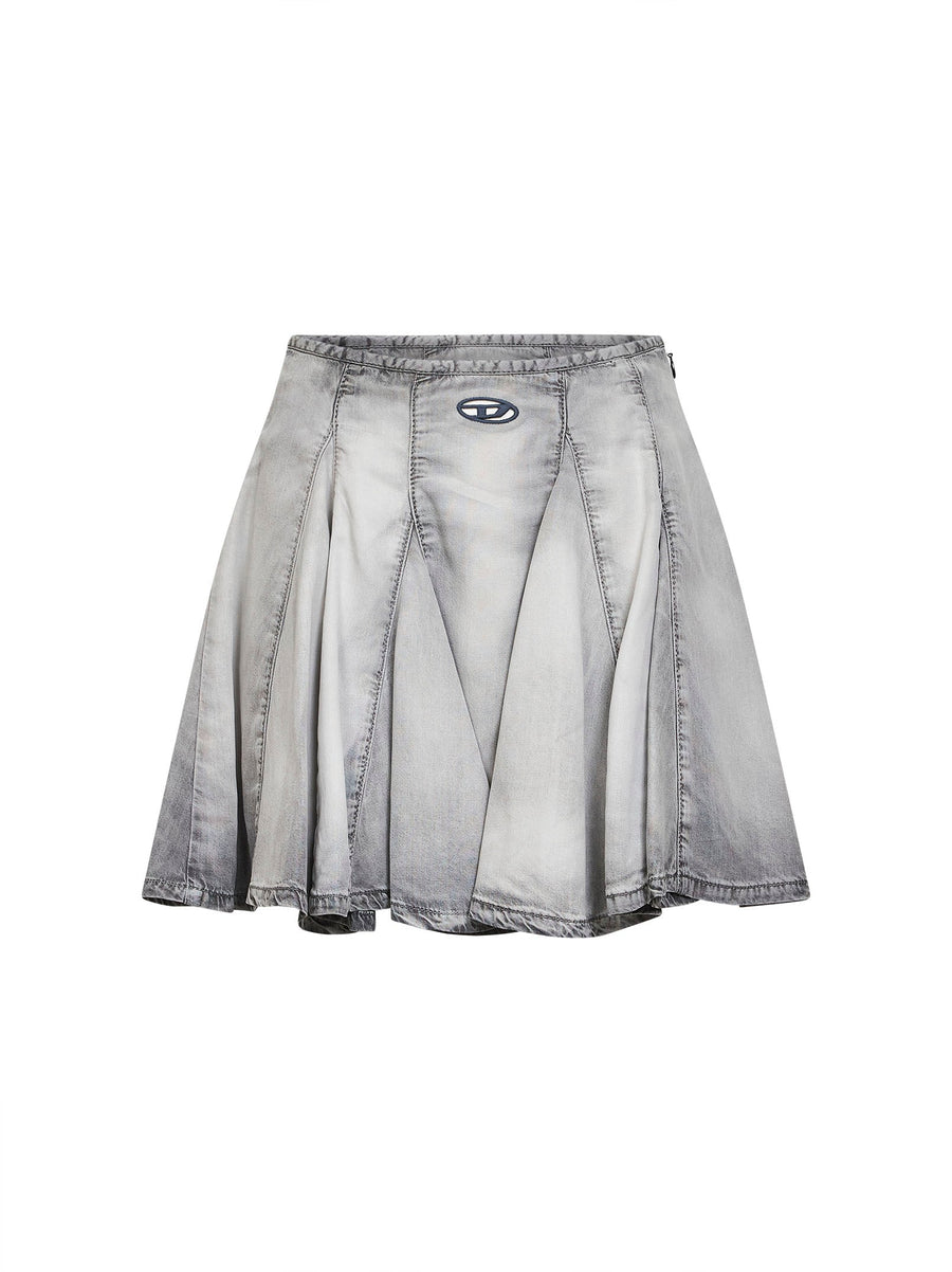 Grey Denim Pleated Mini Skirt Lyocell