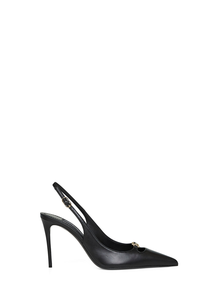 Black Silky Nappa Leather Slingback Pumps Lambskin