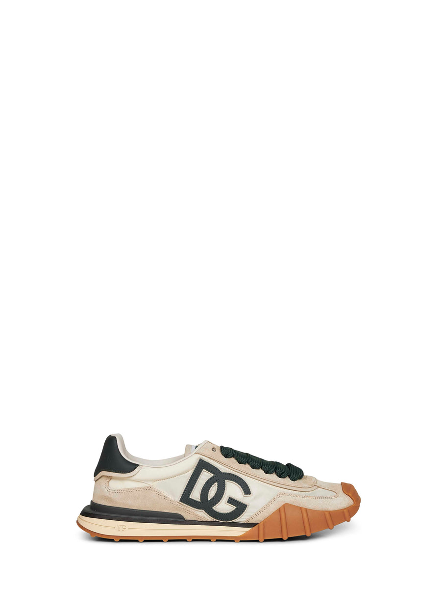 Mesh And Suede Athletic Sneakers Beige Polyamide Trainers