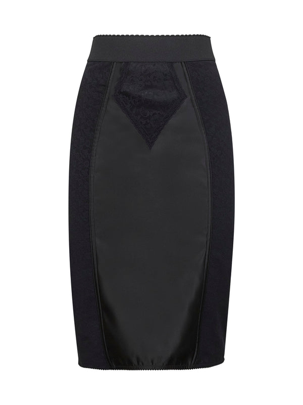 Black Lace And Marquisette Midi Skirt Polyamide