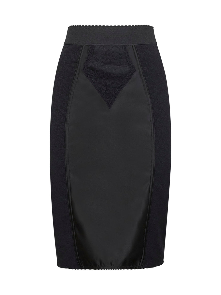 Black Lace And Marquisette Midi Skirt Polyamide