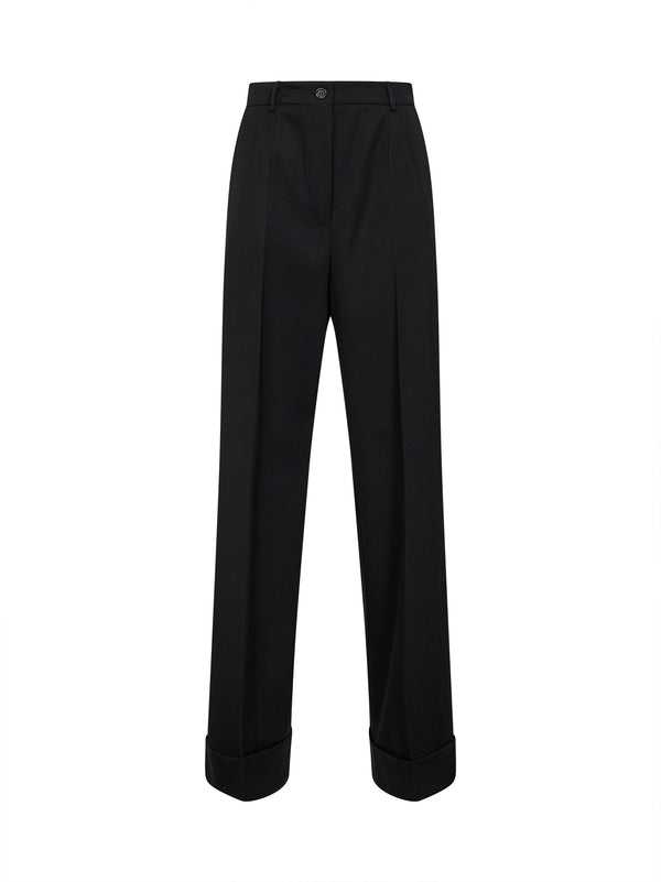 Black Wool Gabardine Straight Trousers Virgin
