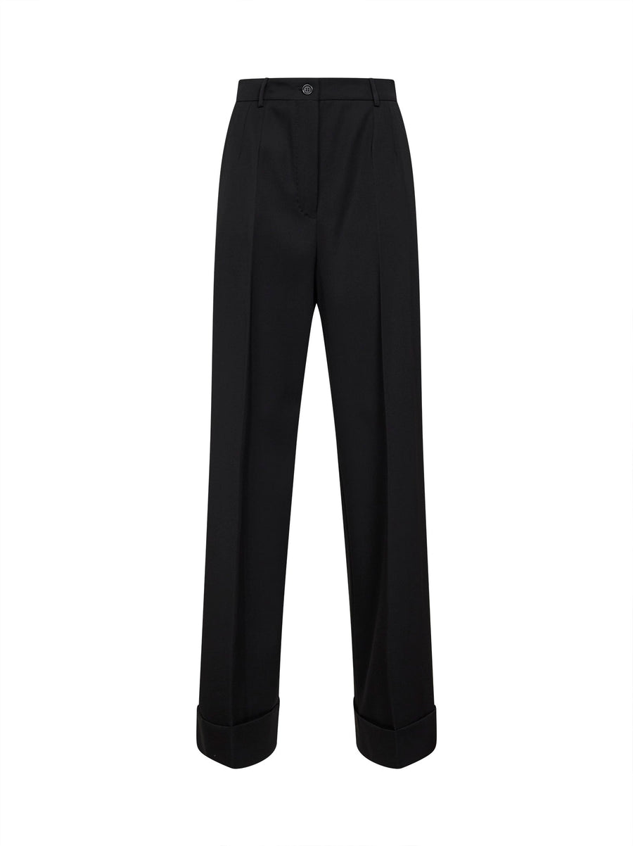 Black Wool Gabardine Straight Trousers Virgin